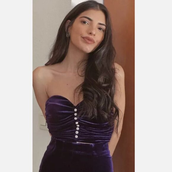 Zara Tops - Zara Purple Velvet Ruched Crop Top with Spaghetti Straps - Size Small NWT